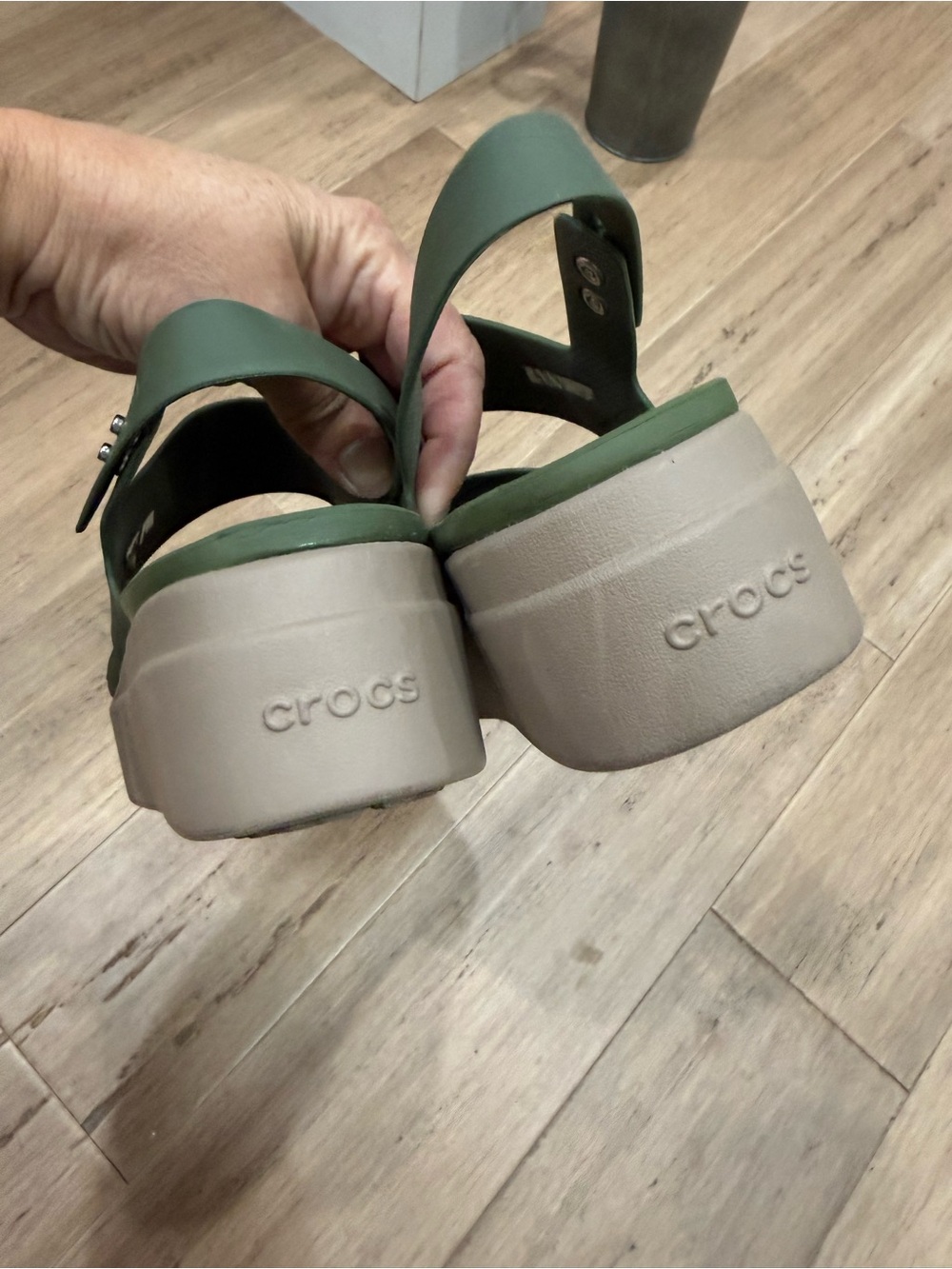 CROCS Olive Green Platform Sandal with Cream Sole - Picture 5 of 5